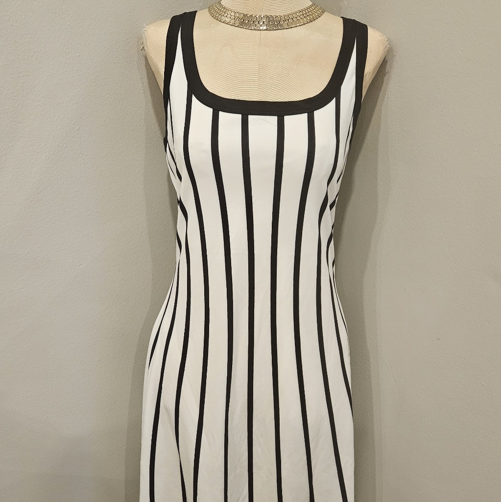 PARISIAN STYLE ELEGANT WHITE BLACK STRIPE DRESS
